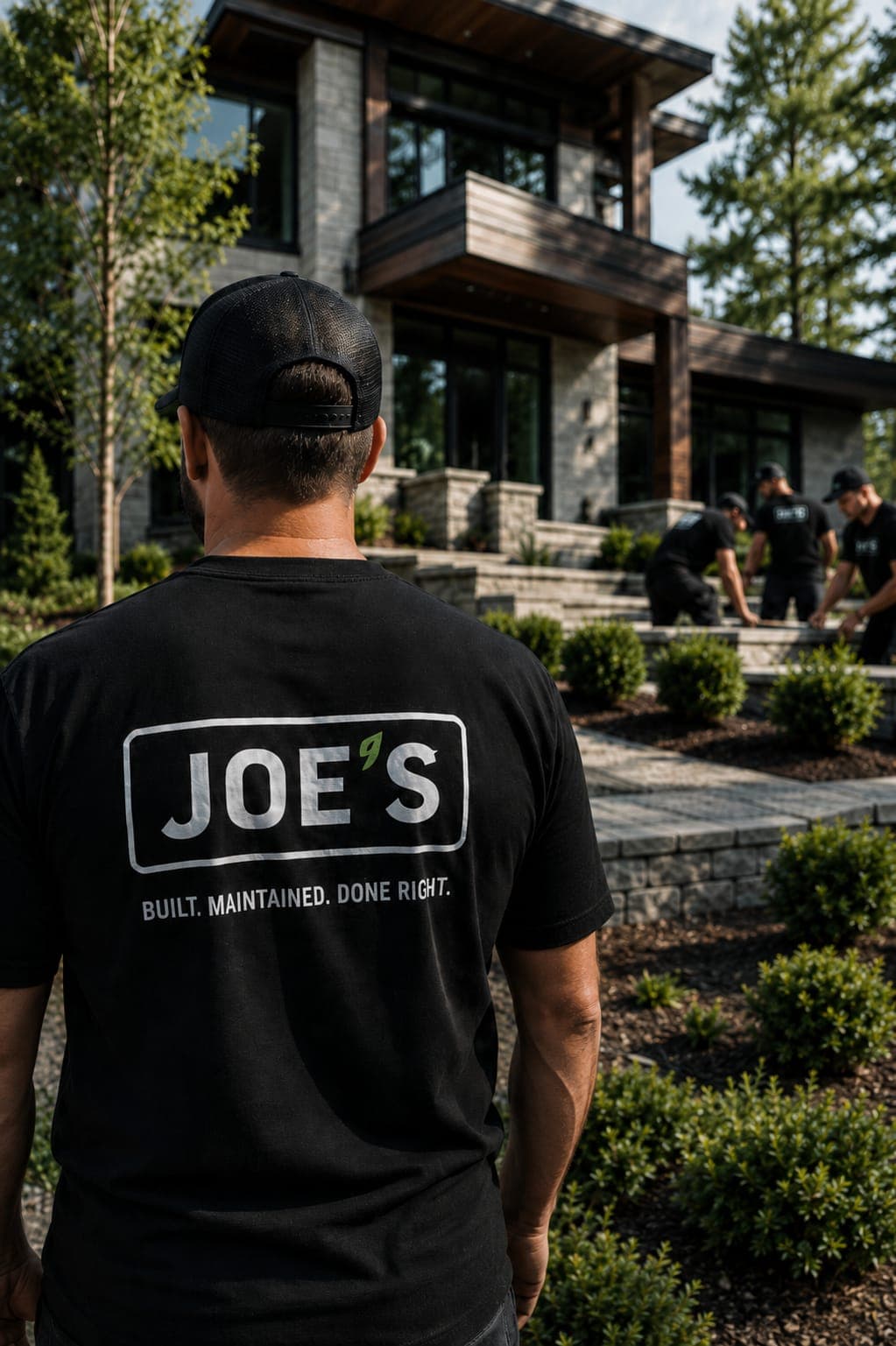 Joe's crew member on-site at a premium residential landscaping project
